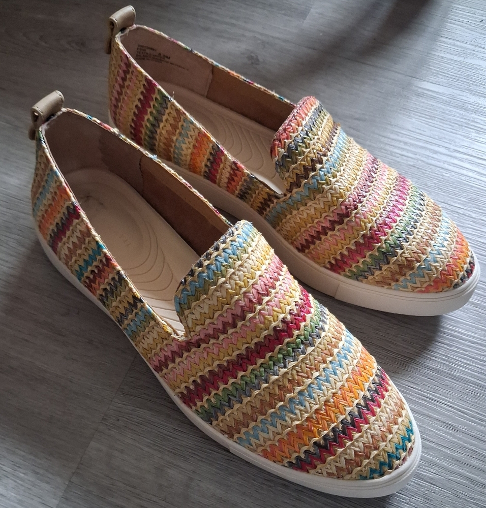 Kelly & Katie Feni Slip-On Multi Color Striped Raffia Shoes Womens Size 8.5